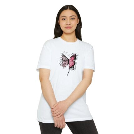 Bisiklet Yaka kelebek Baskılı T-Shirt - Beyaz