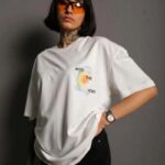 Bisiklet Yaka Baskılı Oversize T-Shirt - Beyaz