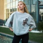 Bisiklet Yaka Baskılı Oversize T-Shirt - Boyalı Gri