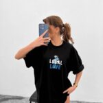 Tişort Bisiklet Yaka Baskılı Oversize T-Shirt - Siyah