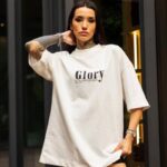 Bisiklet Yaka Baskılı Oversize T-Shirt - Beyaz