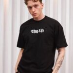 Bisiklet Yaka Baskılı Oversize T-Shirt - Siyah