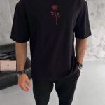 Bisiklet Yaka Baskılı Oversize T-Shirt - Siyah