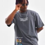 Erkek Tişort  Bisiklet Yaka Baskılı Oversize T-Shirt - Gri