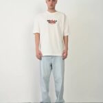 T-Shirt Bisiklet Yaka Baskılı Oversize T-Shirt - Beyaz