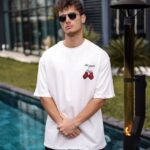 T-Shirt Bisiklet Yaka Boxy Eldiven Baskılı T-Shirt - Beyaz