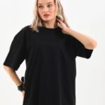 Kadın Düz  Kısa kol Penye T-shirt - Siyah