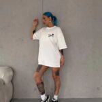 Bisiklet Yaka Baskılı Oversize T-Shirt - Beyaz