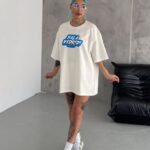 T-Shirt Bisiklet Yaka Baskılı Oversize T-Shirt - Beyaz