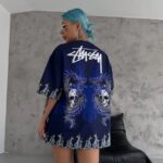 Bisiklet Yaka Baskılı Oversize T-Shirt - Lacivert