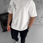 T-Shirt Bisiklet Yaka Yıldırım Baskılı Oversize T-Shirt - Beyaz