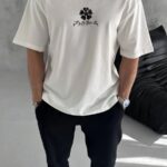 T-Shirt Bisiklet Yaka YONCA Baskılı Oversize T-Shirt - Beyaz