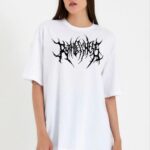 Kadın Baskılı T-Shirt Kısa Kol Bisiklet Yaka Oversize Rahat Kalıp Günlük Tişört   - Beyaz