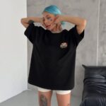 Kadın Baskılı T-Shirt Kısa Kol Bisiklet Yaka Oversize Rahat Kalıp Günlük Tişört   - Siyah