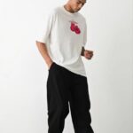 Erkek Boks eldiven Baskılı T-Shirt Kısa Kol Bisiklet Yaka Regular Tişört - Beyaz