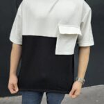 Erkek Kısa Kol Yazlık Tişört Torba Cepli Parçalı T-Shirt - Siyah