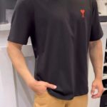 Erkek Kısa Kol Tişört Bisiklet Yaka KALP Baskılı Oversize T-Shirt - Siyah