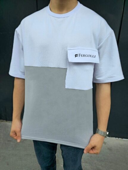 ERKEK Tişört Torba Cepli Parçalı Kısa Kol T-Shirt - Gri