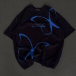 kadın Bisiklet Yaka Baskılı Oversize T-Shirt - Siyah