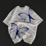 kadın  Bisiklet Yaka Baskılı Oversize T-Shirt - Beyaz