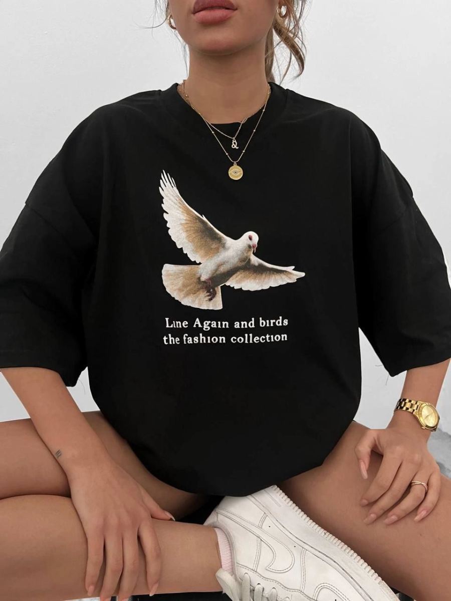 vlmrtr-5615_unisex-bisiklet-yaka-baskili-oversize-t-shirt-siyah-91788193-sw960sh1280-3d3ezg59.jpg Kadın Kısa Kol Yazlık Tişört Bisiklet Yaka Güvercin Baskılı T-Shirt - Siyah - Görsel 1