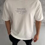 T-Shirt Bisiklet Yaka Baskılı Oversize T-Shirt - Beyaz