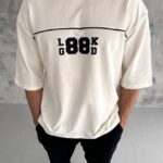 T-Shirt Bisiklet Yaka Baskılı Oversize T-Shirt - Beyaz