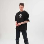 Erkek Kısa Kol Tişört Göğüs ve Kol Bisiklet Yaka Baskılı T-Shirt - Siyah