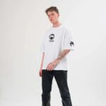 T-Shirt Göğüs ve Kol Bisiklet Yaka Baskılı T-Shirt - Beyaz