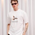 T-Shirt Bisiklet Yaka Baskılı Oversize T-Shirt - Siyah