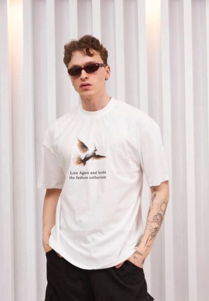 T-Shirt Bisiklet Yaka Baskılı Oversize T-Shirt - Siyah