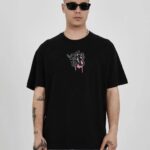 Erkek Kısa Kol Yazlık Tişört Bisiklet Yaka Baskılı Oversize T-Shirt -  Siyah