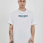 T-Shirt Bisiklet Yaka Baskılı Oversize T-Shirt - Beyaz
