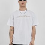 Bisiklet Yaka Tişort Baskılı Oversize T-Shirt - Beyaz