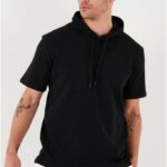 Kapüşonlu T-Shirt Düz Oversize T-shirt - Siyah
