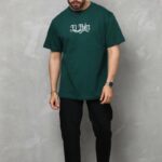 Erkek Kısa Kol Yazlık Tişört Bisiklet Yaka Baskılı Oversize T-Shirt - Yeşil
