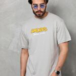 T-Shirt Bisiklet Yaka Baskılı Oversize T-Shirt - Gri