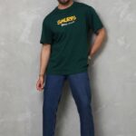 Erkek Kısa Kol Yazlık Tişört Bisiklet Yaka Baskılı Oversize T-Shirt - Yeşil