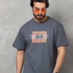 Erkek Baskılı T-Shirt Kısa Kol Bisiklet Yaka Regular Fit Rahat Kalıp Tişört -  Füme