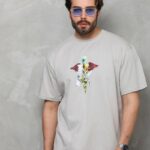 Baskılı T-Shirt Bisiklet Yaka T-Shirt - Gri