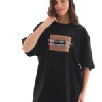 Baskılı T-Shirt Bisiklet Yaka Oversize T-Shirt - Siyah