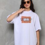 Baskılı T-Shirt Bisiklet Yaka Oversize T-Shirt - Beyaz