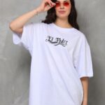 T-Shirt Bisiklet Yaka Baskılı Oversize T-Shirt - Beyaz