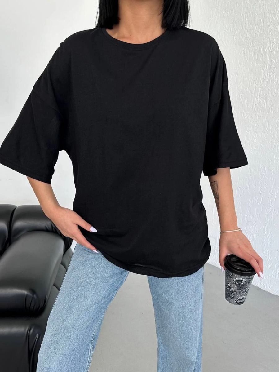vlmrtr-5866_duz-biskilet-yaka-t-shirt-siyah-51744720-sw960sh1280-3pyyu5he.jpg Kadın Düz T-Shirt Kısa Kol Bisiklet Yaka Oversize Tişört - Siyah - Görsel 1