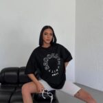 Baskılı T-Shirt Bisiklet Yaka Oversize T-Shirt - Siyah