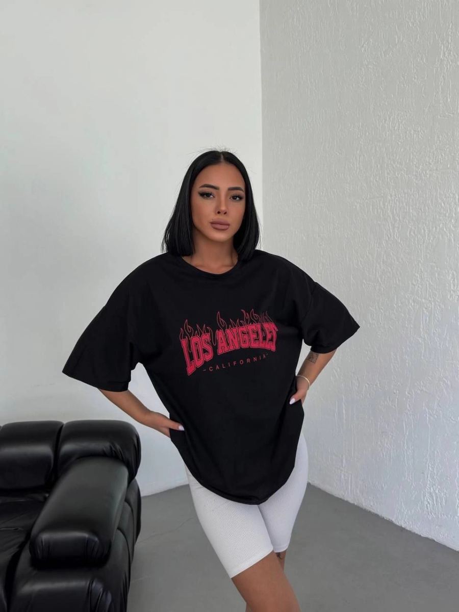 vlmrtr-5874_unisex-bisiklet-yaka-baskili-oversize-t-shirt-siyah-79450315-sw960sh1280-334ha6tm.jpg Kadın Kısa Kol Yazlık Tişört Bisiklet Yaka Los Angeles Baskılı T-Shirt - Siyah - Görsel 1