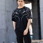 Yıldırım şimşek Baskılı T-Shirt Bisiklet Yaka T-Shirt - Siyah