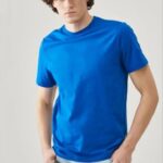 ERKEK Tişört Kısa Kol Düz Bisikilet Yaka Oversize T-shirt - Mavi