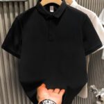 Polo Yaka T-Shirt Düğmeli Pike Düz T-Shirt - Siyah