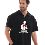 Erkek Yarım Fermuarlı Oversize Baskılı T-Shirt - Siyah